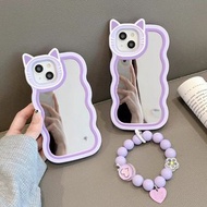 芋紫波浪纹猫耳朵适用iPhone14promax苹果13手机壳11手链12立体硅胶15pro可爱卡通13pro女新款x/xr手机套plus