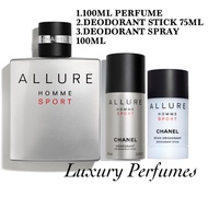 CHANEL ALLURE HOMME SPORT PERFUME + DEODORANT STICK + DEOSORANT SPRAY