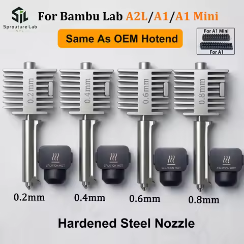 Upgraded Hotend Kit For Bambu Lab A2L/A1/A1 Mini All-in-one Hot End Assembly 0.2/0.4/0.6/0.8mm Harde