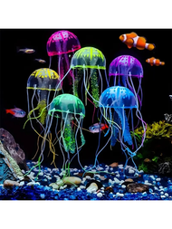 小型水族館多彩水母矽膠漂浮帶，吸盤柔軟夜燈水母景觀裝飾