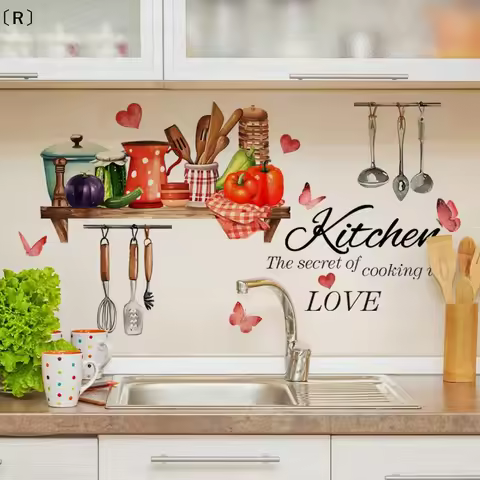 〔R〕Kitchen Supplies Pattern Wall Sticker For Kitchen Restaurant Background Decoration Mural Art Home