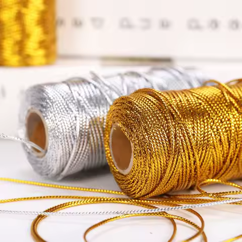 2pcs 1.5/2mm Gold Silver Thread Cord 16 Strand Gold Wire Packing Rope Ornament String for Diy Weddin