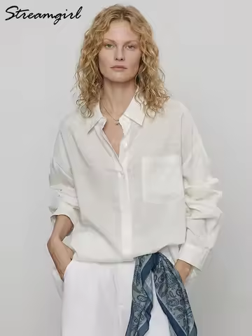 Summer Blue Linen Shirts For Women Oversized Long Sleeve Tops Green Shirt Woman Work Basic Linen Top