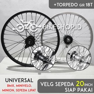 HITAM (Ready To Use) Bicycle Rims Uk 20 Alloy Plus Torpedo Black Silver Rear Wheel Rims Already Set | High Quality