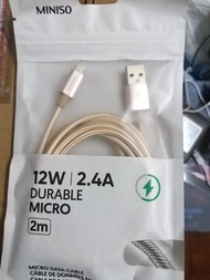 MINISO 12W 2.4A 耐用 Micro USB 充電線 2米