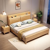 ตียง เตียงไม้ เตียงไม้เนื้อแข็ง เตียงนอน ไม้เนื้อแข็ง 100% ไม้คุณภาพสูง อายุการใช้งาน 50 ปี 3.5/4/5/6 ฟุต（ฟรีไฟ LED）