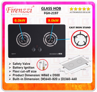 【Flexi Cut-Off Size】FIRENZZI FGH-2197 Glass Hob with Safety device (Highly Durable Tempered Glass To