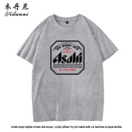 Asahi Nhật Bản Bia Áo Thun Tay Ngắn Thời Trang Hàng Đầu Cho Nam Và Nữ Thoáng Khí Mùa Hè Dáng Rộng Cặ