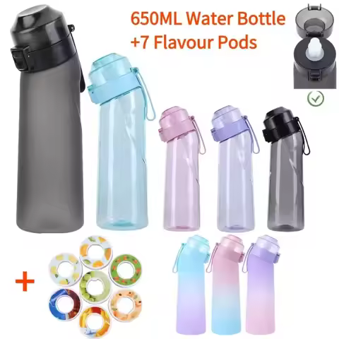 Flavored Water Bottle with 7 Flavour Pods Air Bottle Frosted Black 650ml Air Starter Up Set Water Cu