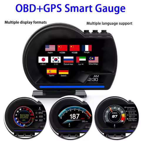 OBD+GPS Multifunctional LCD Instrument Modification Head Up Display Detector Water Temperature Turbi