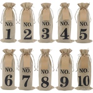 HRX Package 10pcs Burlap Wine Bags with Tags for Blind Wine Tasting, Numbered Hessian Cloth Glass Bo