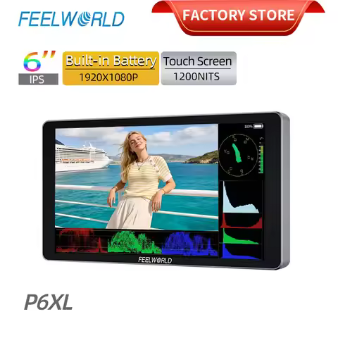 FEELWORLD P6XL 6 Inch Aluminium Built-in Battery DSLR Camera Field Monitor Touch Screen 4K HDMI High