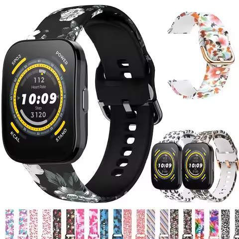 22mm Printing Strap for Amazfit Bip 5 Replacement Silicone SmartWatch Wristband Bracelet correa Amaz