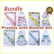 ㍿ ☈ ® PRANELA WITH BONNET SET 3-1 for baby 0-6 months / Newborn Hooded Pranela with Bonnet/Mittens/