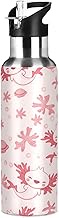 ALAZA Pink Axolotl Water Bottle with Straw Lid Vacuum Insulated Stainless Steel Thermo Flask Water B