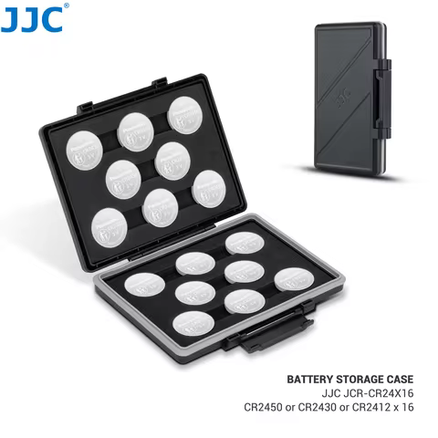 JJC CR2450 Battery Case Holder Storage Water-Resistant Anti-Shock Coin Cell Battery Case for 16x CR2