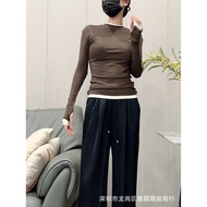 YSL Fake Two-Piece Long SleeveTWomen's Autumn New Embroidered Letter Slim Bottoming Shirt Top