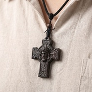 Handmade Black Ebony Jesus Cross Necklace