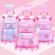 💥beg sekolah perempuan💥beg sekolah roda bag sekolah perempuan Ready Stock Primary School Students Trolley Schoolbag Girls 1-3-6 Grades Six-Wheeled Type Climbing Stairs Chil