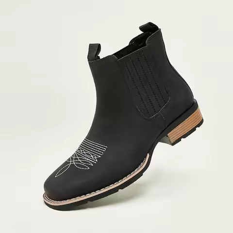 Camping Cowboy Short Boots for Men, Trendy Wide Square Toe Western Cowboy Boots, Men's Riding Boots