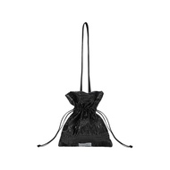 Kwani Crinkle Pleated Drawstring Shoulder Bag _ Black