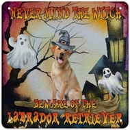 CIFbuy Halloween Metal Tin Sign 2D Beware Of The Dog Vintage Golden Retriever Witch Ghost Castle Wal