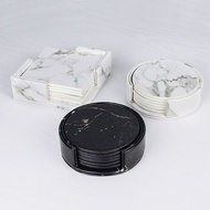 factory Marble Coaster Sets Drink Coffee Cup Table Mat PU Leather Tea Pad Black Dining Table Placema