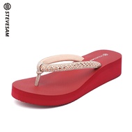 4CM Wedge Rhinestone Flip-flops For Women In Summer Wear Rubber Non-slip Color Crystal Fashionable T