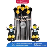 paket dekorasi graduation hitam gold / set balon dekorasi wisuda happy graduation / balon congrats
