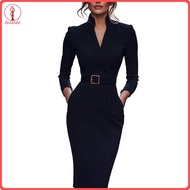 fulaide Women Dress High-quality Fabrics Women Formal Attire Women’s Long Sleeve V Neck Bodycon Midi