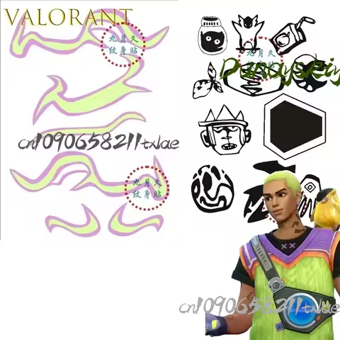 VALORANT gekko Temporary Waterproof Cosplay Tattoo OneTime Use Anime Prop Arm Activity Halloween Car
