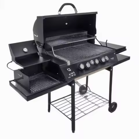 Outdoor Garden Commercial Grill Combo Lar Gas And Charcoal Smokeless Barbecue For Pizza Powder Coate
