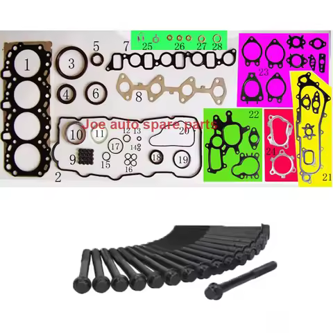 1KD 1KDFTV Engine Full Gasket Set kit cylinder head bolt screw for TOYOTA Land Cruiser 90 120 Dyna H