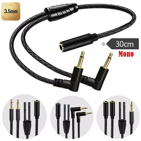 3.5mm 1 to 2 Audio Splitter Adapter Cable 30cm L Type Gold Plated Braided for Headphone Speaker Soun