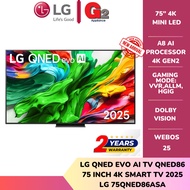 LG 75" QNED 4K Smart TV 75QNED86ASA – Quantum Dot, AI ThinQ, HDR, webOS, Slim Design