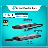 TP-Link UH5020C USB-C Hub 5-in-1 to HDMI 4K@60Hz Ethernet PD USB 3.0 Ports Adapter for Desktop Lapto