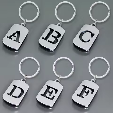 Stainless Steel Hollow English Letter Tag Key Chains Smooth ABC Personalized Keychains Handbag Ornam
