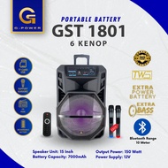 G-POWER PROFESIONAL PORTABLE BATTERY SPEAKER GST 1801 FREE 2 MICROPHONE WIRELESS