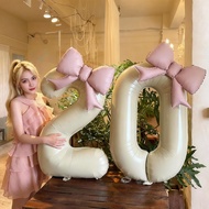 3pcs Cream Number Balloon with Pink Bow Foil Balloon for Girls Birthday 18th Birthday Decoration Set