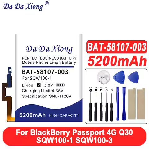 DaDaXiong Battery 5200mAh 12.92Wh BAT-58107-003 Battery For BlackBerry Passport 4G Q30 SQW100-1 SQW1