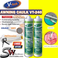 COMBO 2X + SILICONE GUN V-TECH VT240 400ML Awning Caulk / Awing silicone / Silicon Bumbung (WHITE/BL
