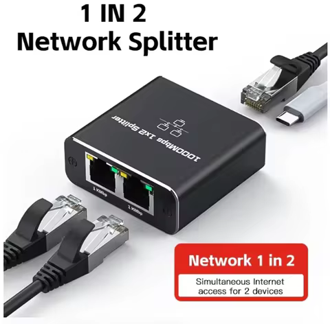 1 IN 2 Network Splitter 1000Mbps RJ45 Adapter Gigabit Converter Internet Ethernet 8P8C Extender Plug