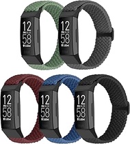 Braided Stretchy Solo Loop Compatible for Fitbit Charge 4 / Charge 3 / Charge 4 SE for Women Men, Nylon Elastic Straps Wristbands for Fitbit Charge 4, 5 Packs