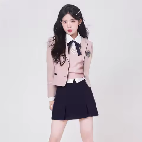 Gangnam College Style Pink Suit Korean JK Uniform Blazer Suit Girls Sheath Dress Women's Spring Autu