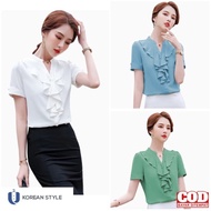 promo baju kemeja putih lengan pendek polos atasan kerja wanita korea