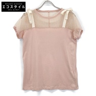 Valentino [Spa] PR3MG07Z3J0 粉紅蕾絲上衣，肩部飾有緞帶，小號