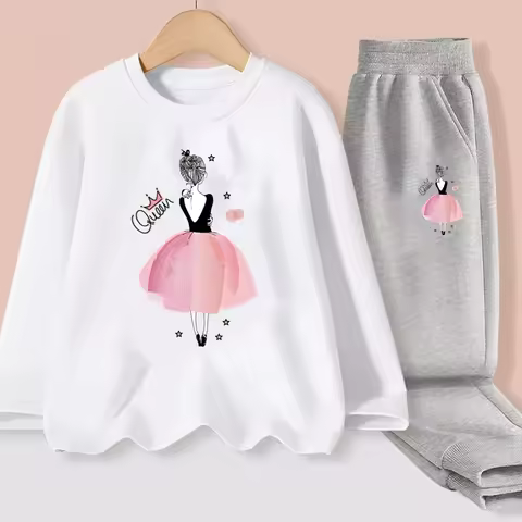 Aimi Lakana Girls Spring Autumn Clothing Ballet Cartoon T-shirt Long Sleeve Cotton Dresses Children 
