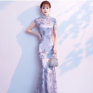 【艾莉时尚】Cheongsam Dress Plus Size Flower Long dress Short Sleeve Retro Chinese dress Cheongsam Muslima