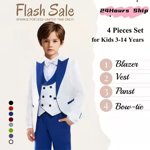 Best Seller Jacquard Boys Suit Set 4 Piece Toddler Youth Pageant Party Tuxedo Set - Blazer Vest Pant