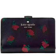 Kate Spade Madison Rose Toss Printed Medium Compact Bifold Wallet in Black Multi ke640
